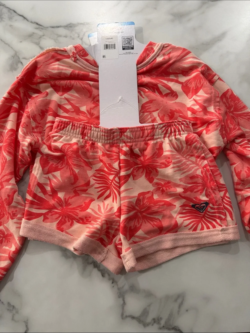 Roxy Pink and Coral Floral Sweatshirt and Short Set